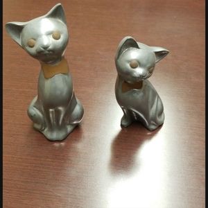 Set of 2 Vintage pewter brass cat figurines